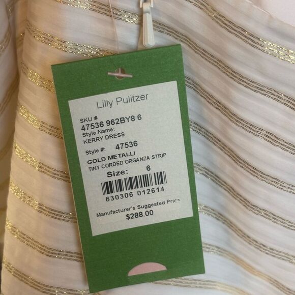 Lilly Pulitzer NWT white/gold metallic strapless Kerry dress Size 6 - Picture 8 of 10